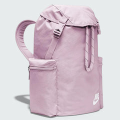 Three-quarter view of the bag cinched shut, demonstrating how the drawstrings function as comfortable shoulder straps.