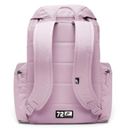Rear view of the rucksack, showing the clean purple back and the reinforced bottom corners for extra durability.