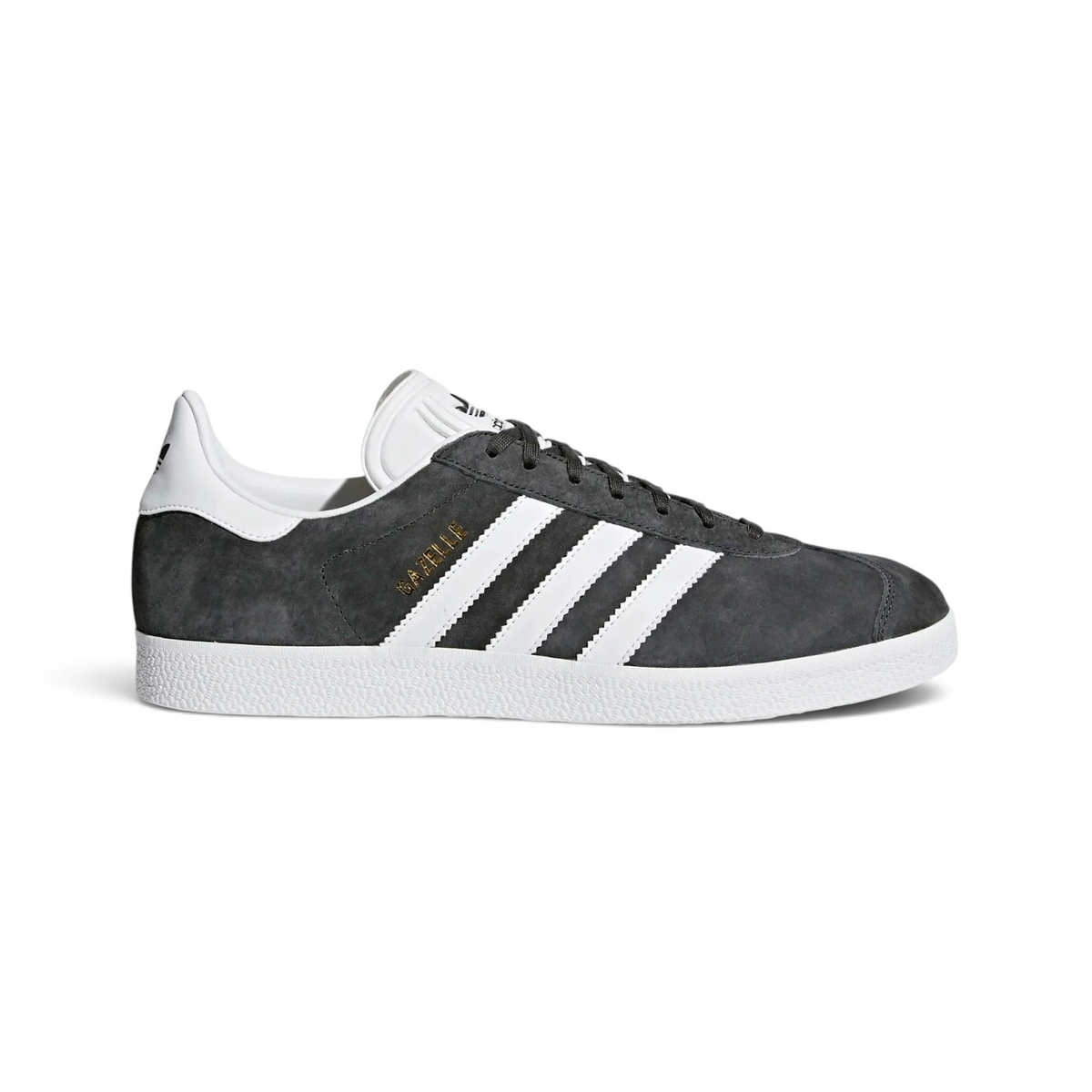 adidas Originals Gazelle Men's BB5480 side view showing grey suede upper and white 3-Stripes Main image