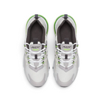 Top-down view of a pair of Nike Air Max 270 Juniors' trainers in white, highlighting their sleek silhouette and lace-up closure.