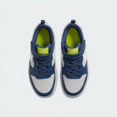 Looking down at the grey lacing system, the perforated toe box, and the Nike branding on the tongue.