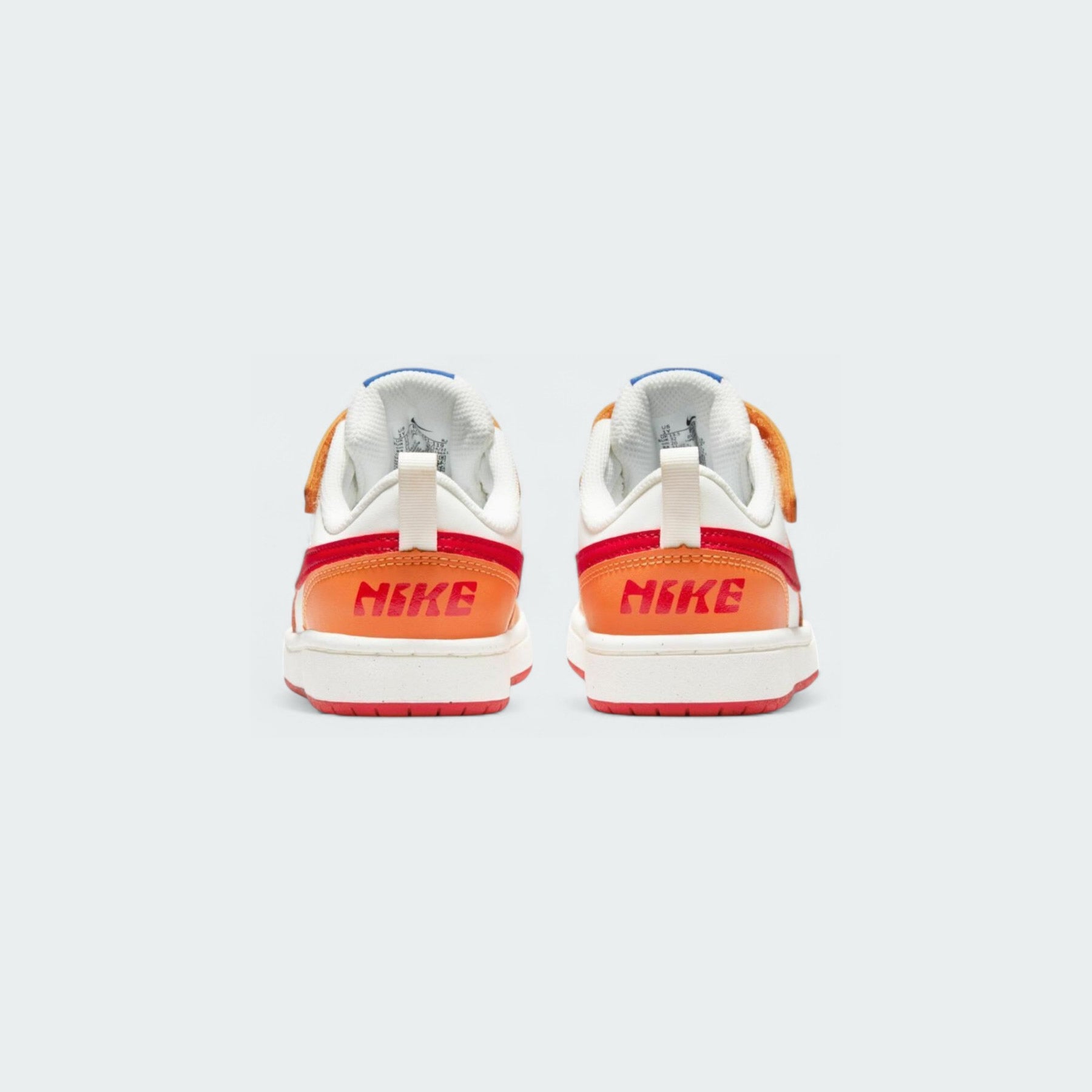 Rear view of the Nike Court Borough Low 2 children's trainers, focusing on the heel counter and model branding.