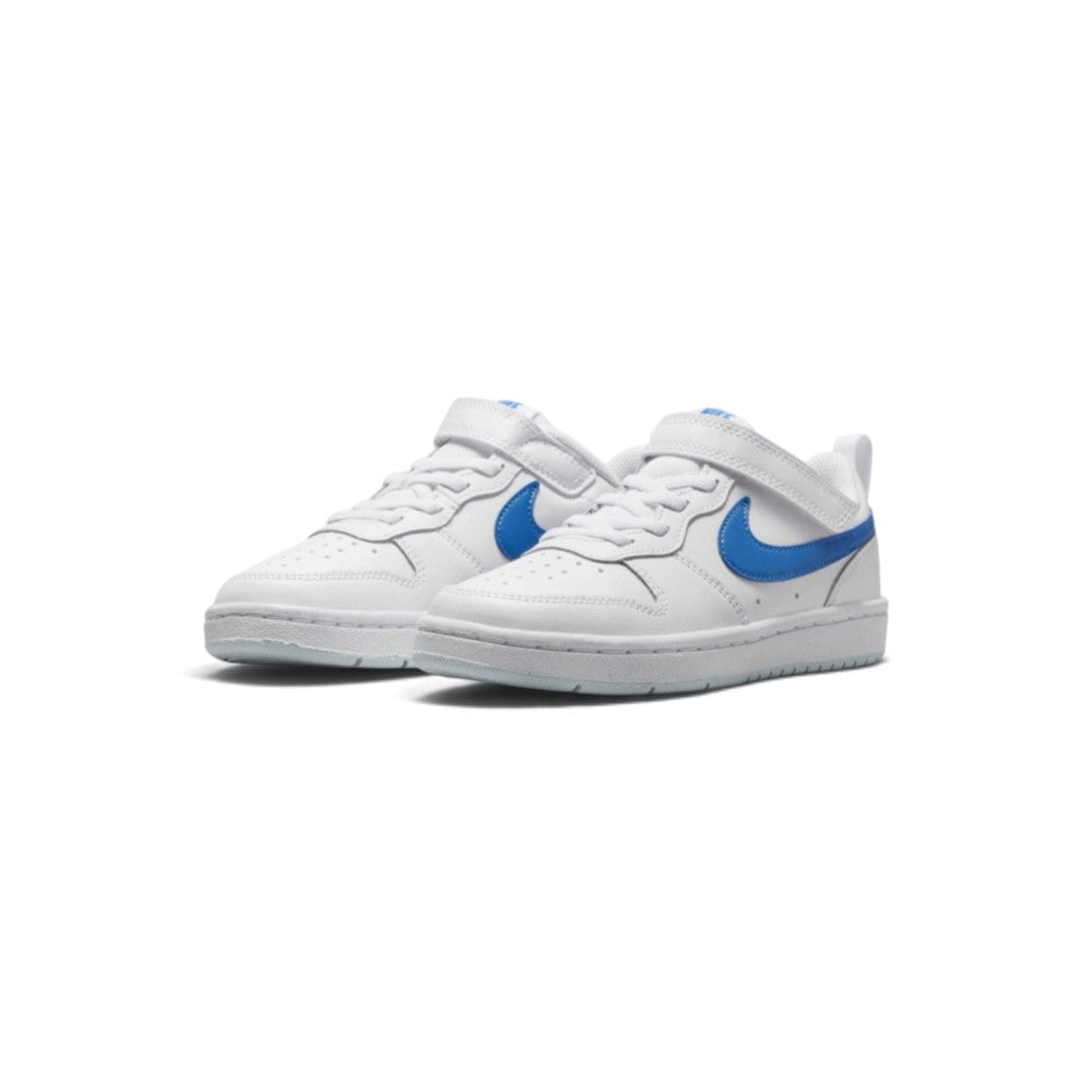 Three-quarter forward angle showcasing both sneakers side by side, highlighting their retro basketball court stance and clean blue-and-white color blocking.