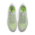 Top-down view of a pair of Nike Air Zoom Pegasus 37 Men's running trainers in grey, highlighting their streamlined silhouette and lace-up closure.