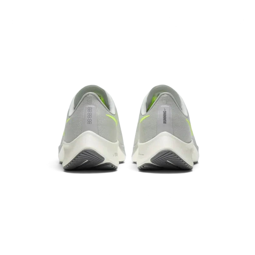 Rear view of the Nike Air Zoom Pegasus 37 Men's grey running trainers, focusing on the supportive heel collar and design for smooth transitions.
