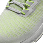 Close-up zoom on the front of the Nike Air Zoom Pegasus 37 Men's grey running trainers, showing the breathable engineered mesh texture and integrated lacing system with Flywire cables.