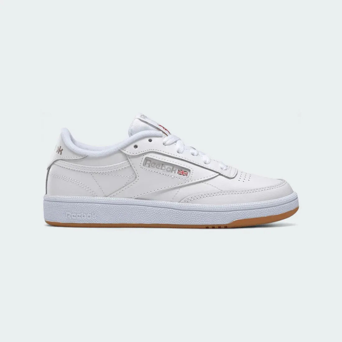 Reebok Club C 85 Women's White Leather Trainers BS7686 side view showing clean white leather upper with Reebok logo and classic court silhouette Main image