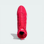 Top-down view of the boxing boots, highlighting the breathable red mesh texture and the secure lacing system.
