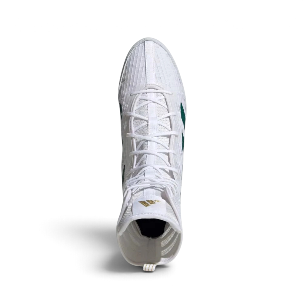 Top-down view of the boxing boots, highlighting the breathable mesh texture and the secure white lacing system.