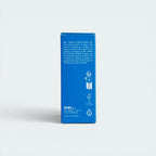Blue rectangular box with text and icons on a white background