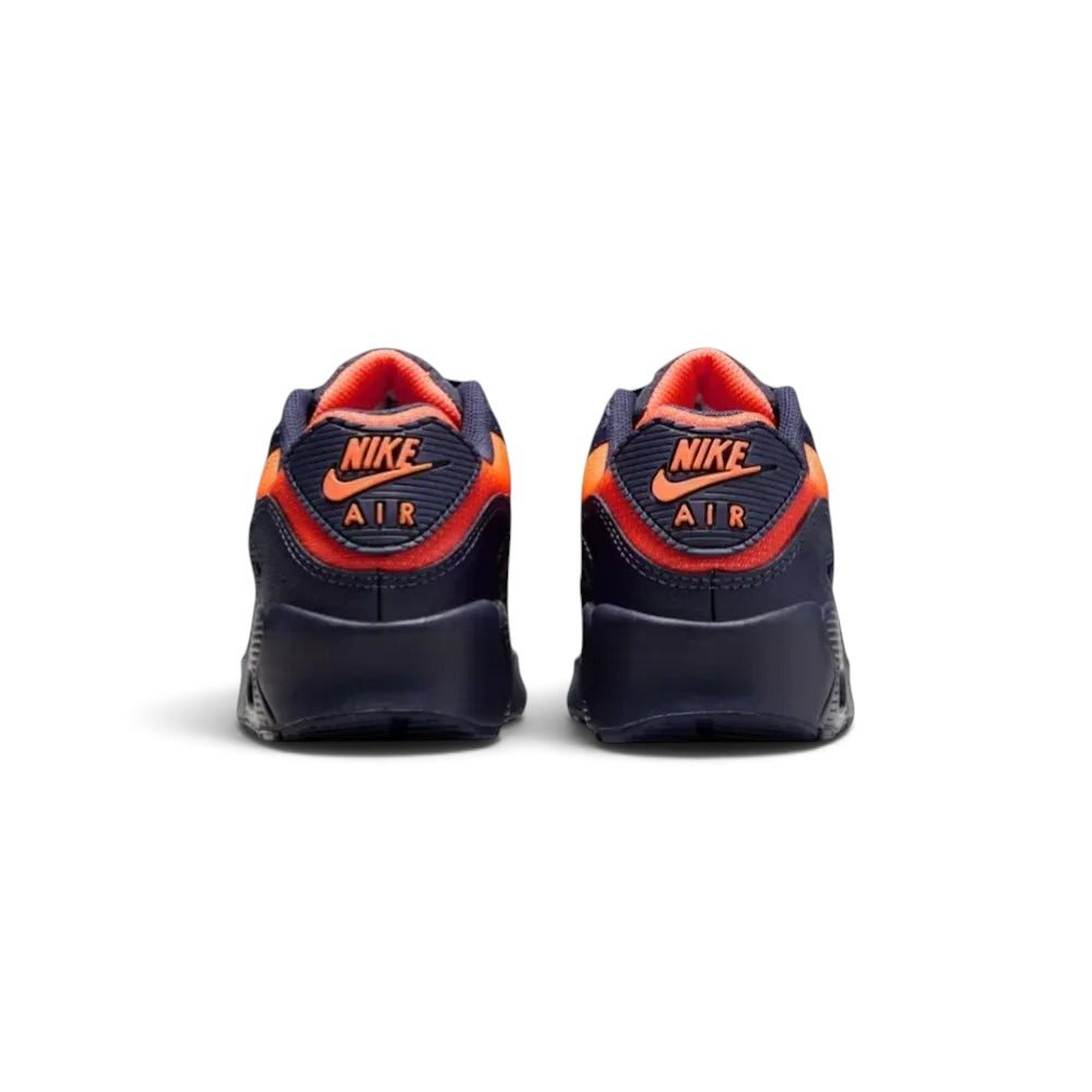 Rear view focusing on the Lemon Venom heel badge with Nike Air branding and the structured navy leather heel counter.