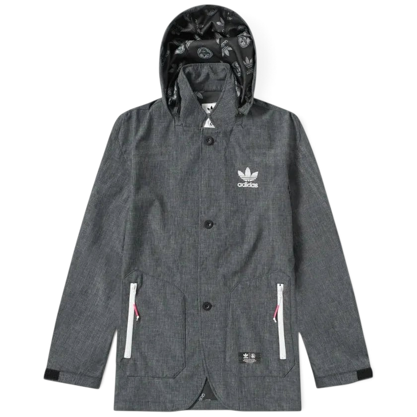 Trade Sports Adidas Originals x United Arrows & Sons urban jacket in grey with detachable hood and graphic lining