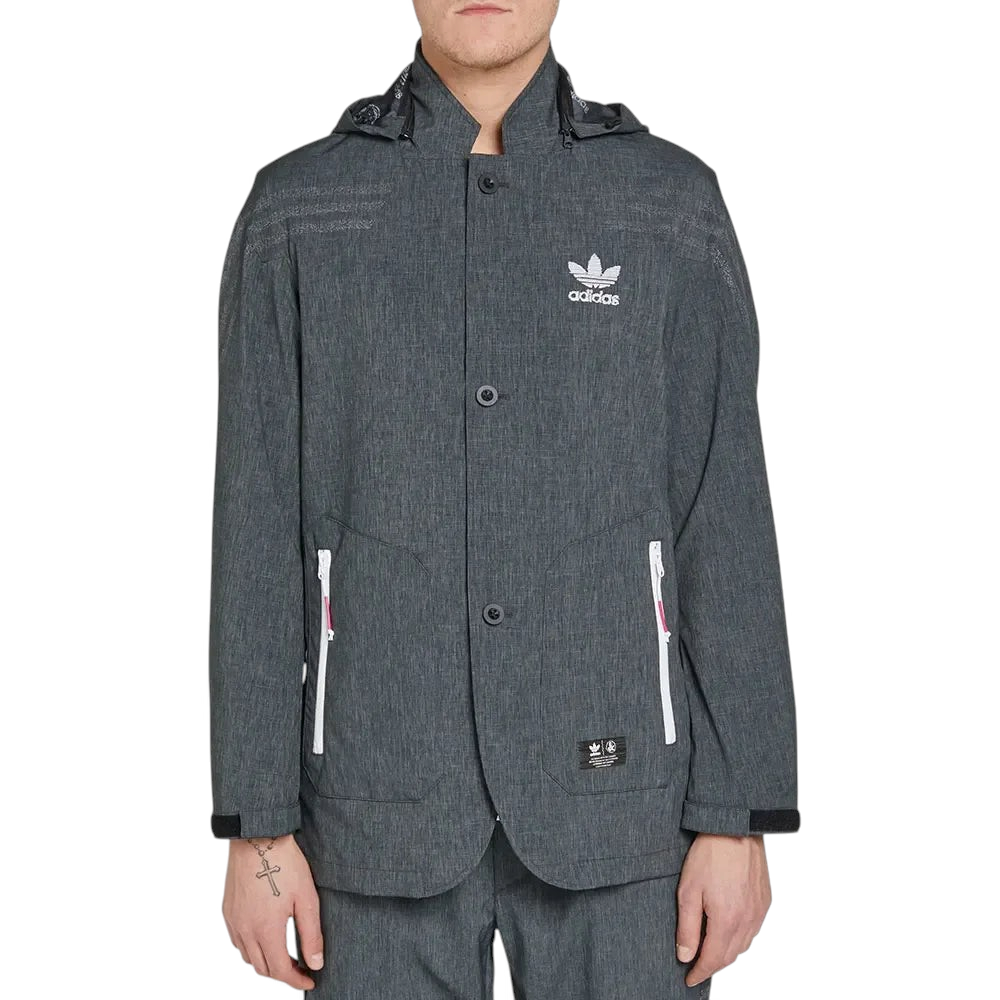 Trade Sports Adidas Originals x United Arrows & Sons urban jacket in charcoal grey with detachable hood and zip pockets