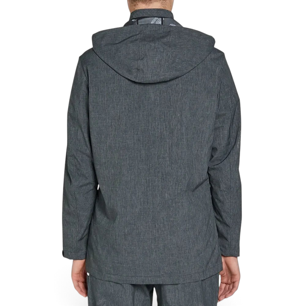 Trade Sports Adidas Originals x United Arrows & Sons urban jacket in charcoal grey with a detachable hood, back view.