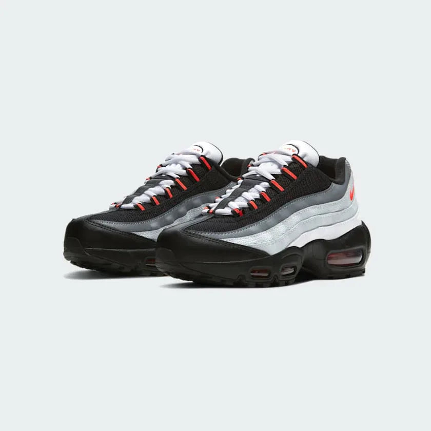 Nike Air Max 95 Recraft Juniors White Trainers CJ3906-101 angled view showing wave-inspired side paneling