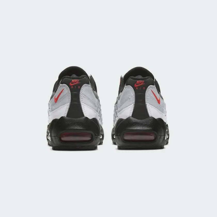Nike Air Max 95 Recraft Juniors White Trainers CJ3906-101 back view showing heel pull tab and Nike Air branding