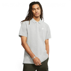 Main profile of the Dark Grey Heather Nike polo, showing the classic standard fit and the side hem vents for added mobility.