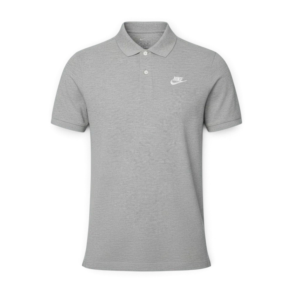 Overhead view of the polo shirt laid flat, highlighting the symmetrical 2-button placket and the crisp white embroidered logo.