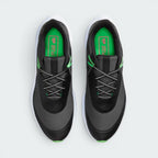 Focuses on the locked-in lacing track protected beneath the weather-resistant shroud layer, displaying the perfect symmetry of the insulated tongue and the sleek, streamlined toe box.