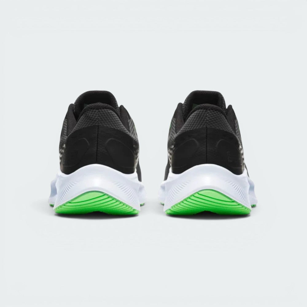Focuses on the contoured shape of the tapered rear heel collar, showcasing the structured heel counter built to lock the ankle securely in place.