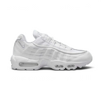 Nike Air Max 95 Essential Men's White Trainers CT1268-100 side view showing layered white upper and visible Air units in heel and forefoot
