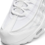 Close-up of Nike Air Max 95 Essential Men's White Trainers CT1268-100 mesh and leather detailing with visible lace system