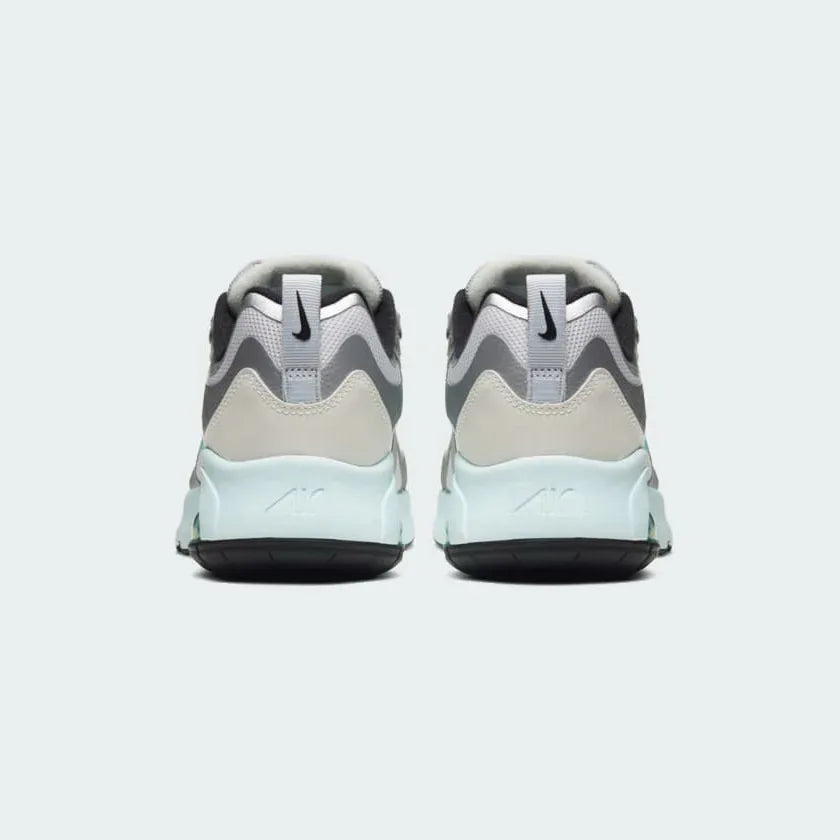 Rear view of the Nike Air Max 200 Women's silver trainers, focusing on the large visible Max Air unit in the heel and pull tab.