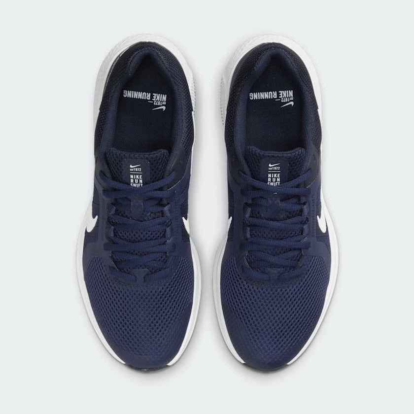 Nike Run Swift 2 Men's Blue Running Trainers CU3517-400 top view showing padded tongue and lace-up design
