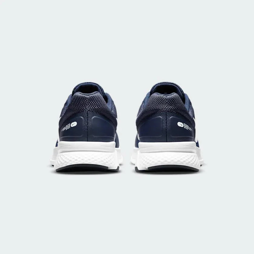Rear view of the Nike Run Swift 2 Men's navy running shoes, focusing on the structured heel and subtle branding.