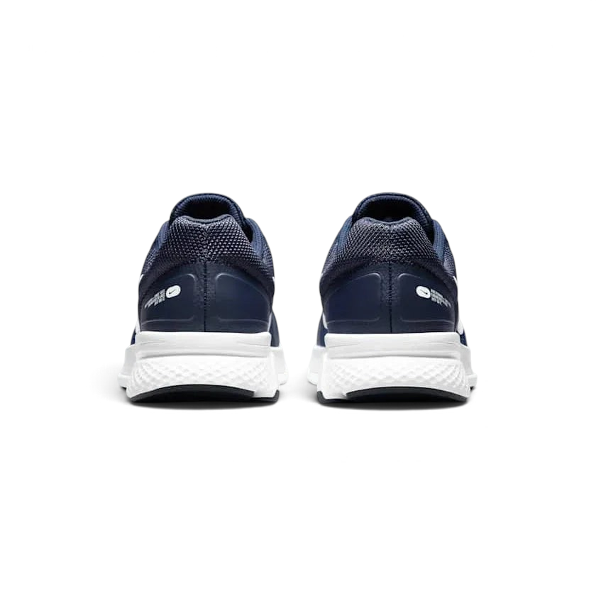 Rear view of the Nike Run Swift 2 Men's navy running shoes, focusing on the structured heel and subtle branding.