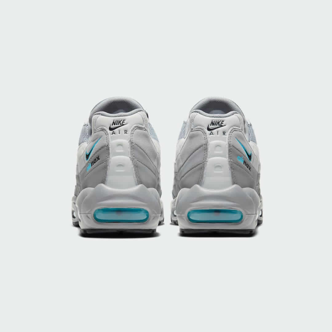 Rear view of the Nike Air Max 95 Men's running shoes, focusing on the prominent heel counter and Nike Air branding.
