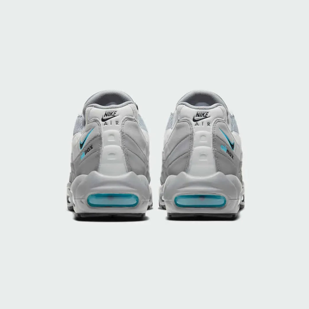 Rear view of the Nike Air Max 95 Men's running shoes, focusing on the prominent heel counter and Nike Air branding.