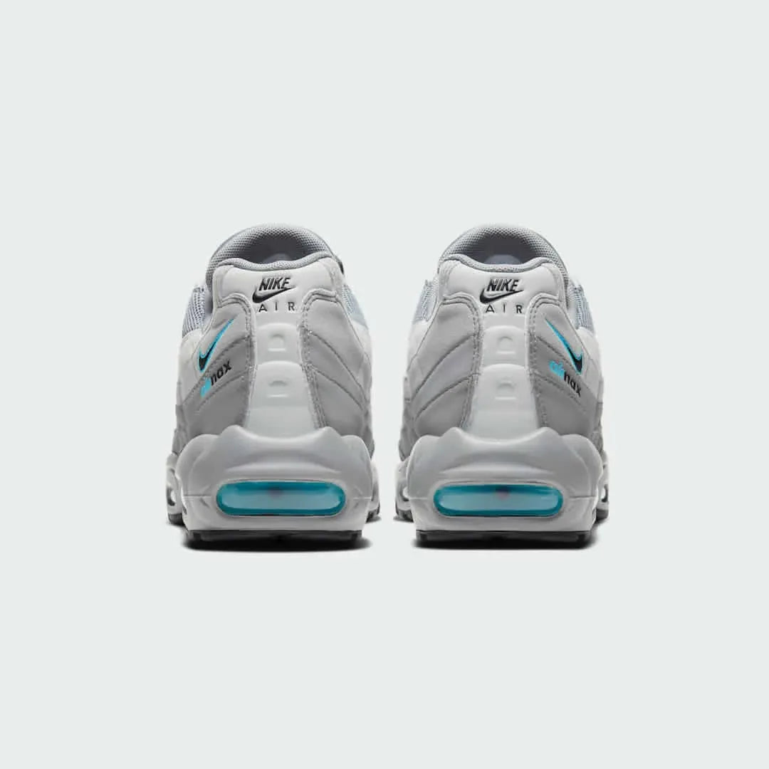 Rear view of the Nike Air Max 95 Men's running shoes, focusing on the prominent heel counter and Nike Air branding.