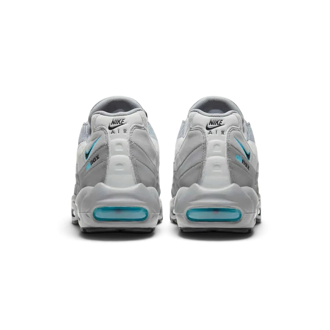Rear view of the Nike Air Max 95 Men's running shoes, focusing on the prominent heel counter and Nike Air branding.