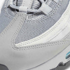 Close-up zoom on the front of the Nike Air Max 95 Men's running shoes, showing the intricate lacing system, mesh tongue, and layered overlays.