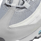 Close-up zoom on the front of the Nike Air Max 95 Men's running shoes, showing the intricate lacing system, mesh tongue, and layered overlays.