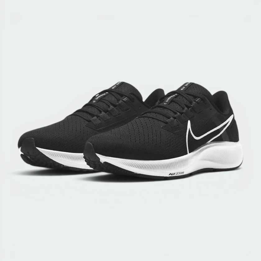 Emphasising the athletic, aerodynamic running stance and the professional distribution of the monochrome panels.