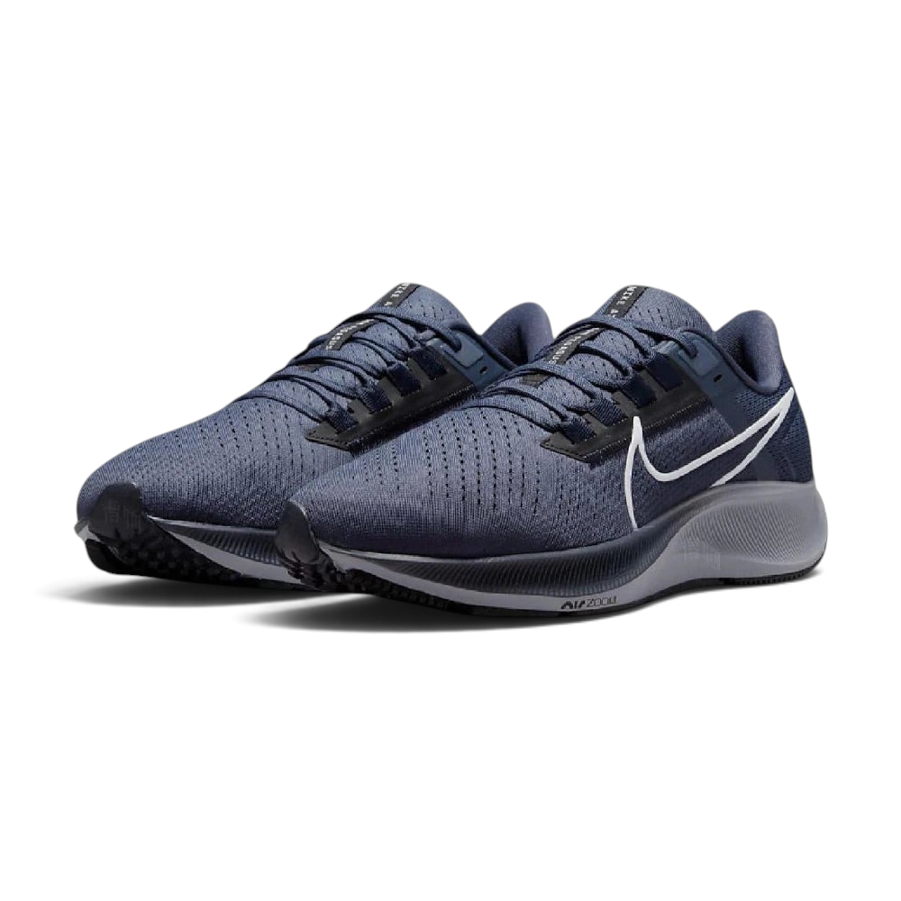 Emphasising the athletic, aerodynamic running stance and the professional distribution of the dark blue panels.