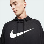 Close-up of the chest area, focusing on the high-quality white screen-printed Nike graphic.