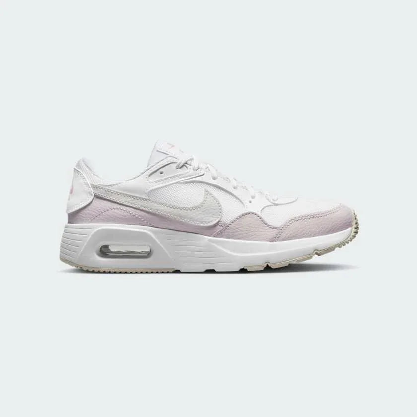 Nike Air Max SC Juniors White Trainers CZ5358-115 side view showing triple white upper and visible Air unit in heel Main image