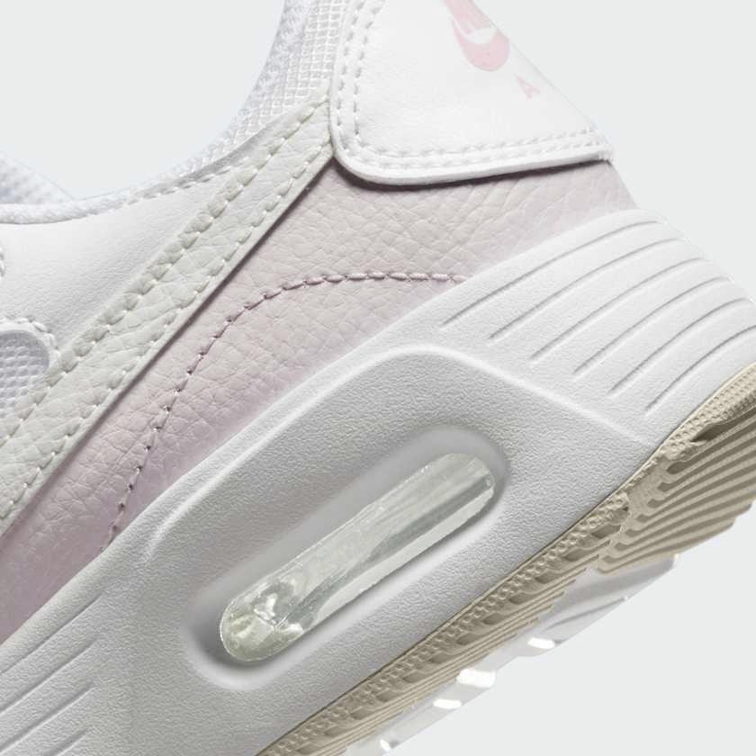 Rear underside close-up of Nike Air Max SC Juniors White Trainers CZ5358-115 heel and Air unit within the sole