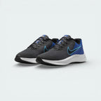 Angled shot of both Nike Star Runner 3 trainers, showcasing the sleek aerodynamic silhouette and the bold blue highlights.