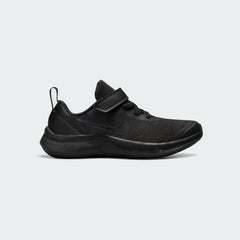 Nike Star Runner 3 Children's shoes in black with grey accents, side profile showing mesh upper, hook-and-loop strap, and rubber sole.