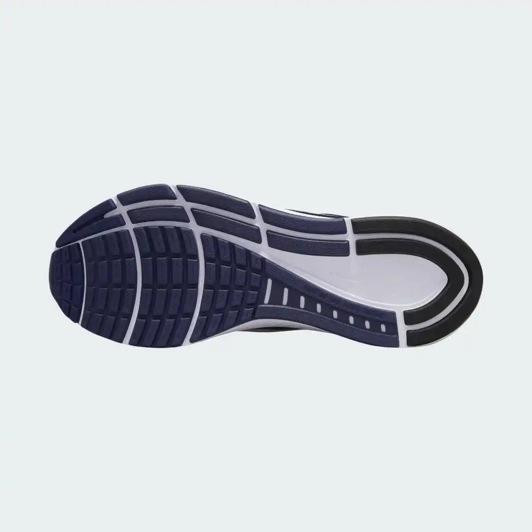 View of the outsole of the Nike Air Zoom Structure 24 Men's navy running shoes, showing the durable rubber tread pattern for road traction.
