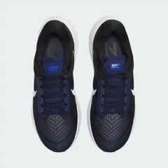 Top-down view of a pair of Nike Air Zoom Structure 24 Men's running shoes in navy, highlighting their streamlined silhouette and lace-up closure.