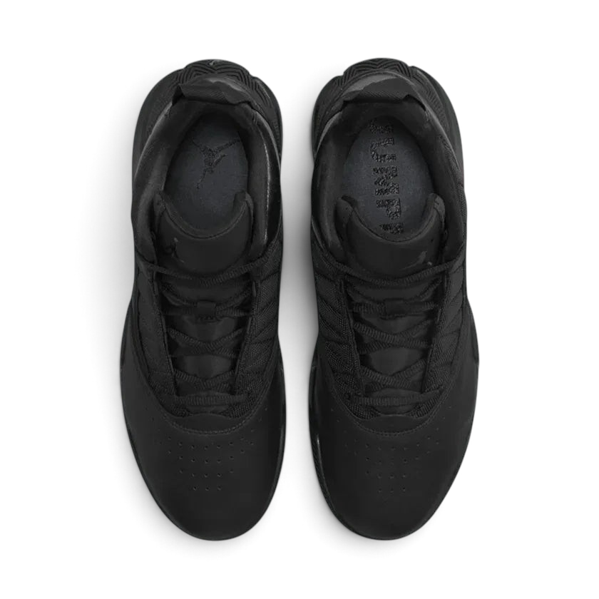 Top-down view of a pair of Jordan Stay Loyal men's trainers in black, highlighting their structured silhouette and lace-up closure.