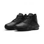Angled view of two Jordan Stay Loyal men's black and grey trainers, side by side, showcasing their unique hybrid design.