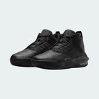 Angled view of two Jordan Stay Loyal men's black and grey trainers, side by side, showcasing their unique hybrid design.