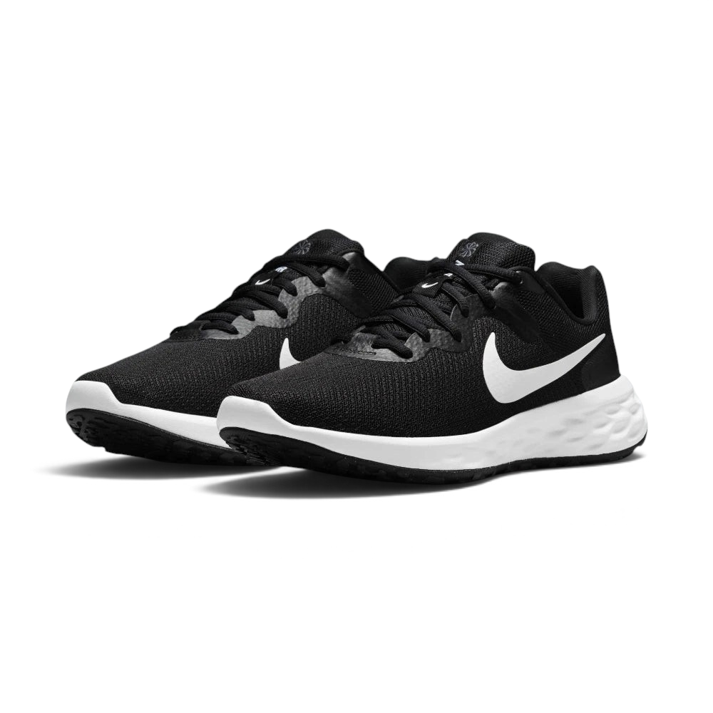 Emphasising the low-slung, forward-leaning athletic running stance and the professional harmony of the deep black uppers sitting cleanly above the white and dark iron grey sole tooling components.
