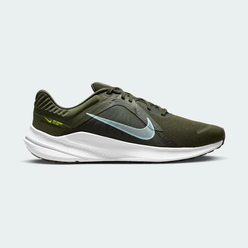 Nike Quest 5 Men's Green Running Shoes DD0204-300 side view showing breathable green mesh upper and foam midsole Main image